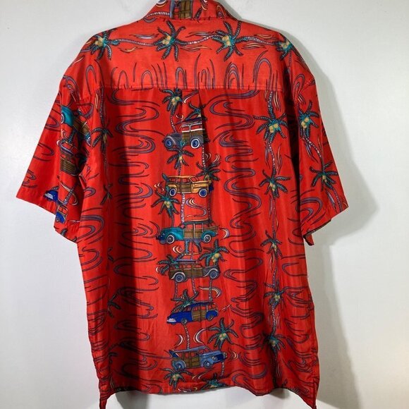 Mens Pacific Cliff SS Button Shirt Hawaiian Surfer Woodie Red XL Polyester - Picture 2 of 7